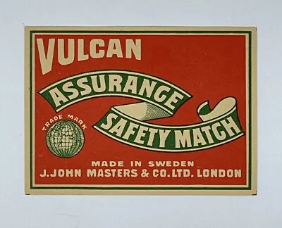 Vulcan Assurance Made In Sweden Matches Matchbox Label • $10.46