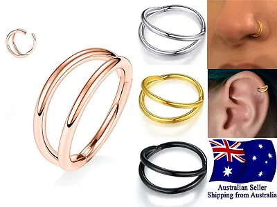 $6.45 • Buy 1pc Surgical Steel 16g Double Stack Nose Ear Hinged Ring Clicker Helix Piercing