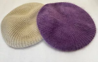 TWO! Vintage Beret Angora Wool Blend Fuzzy ARIS WP8931 Knit Beanie Hat Cap • $20