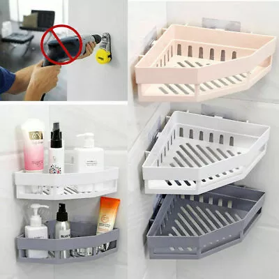 Corner Shower Caddy Suction Cup - Wall Mounted Shower Shelf Bathroom Storage • $12.69