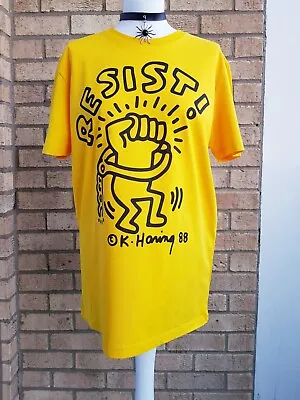 Pop Art Protest T-Shirt Resist Keith Haring Unisex Golden Yellow Organic • £19.95