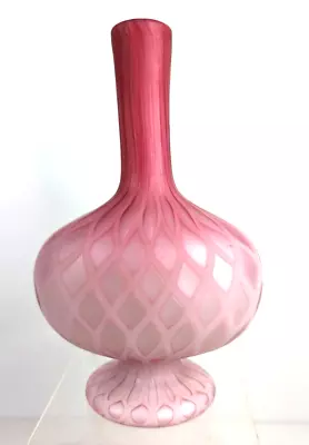 Victorian Pink Mt Washington Thomas Webb MOP Diamond Quilted Satin Bottle Vase • $99