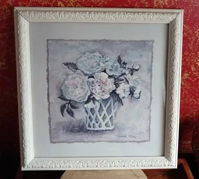 Hand-painted Flower Pot Floral Art Print Framed Artist Signed C. WINTERLE OLSON  • $38