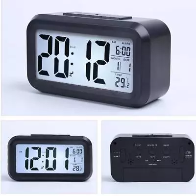 Digital Bedside LED Snooze Alarm Clock Time Temperature Day/Night Mode Clock UK • £7.19