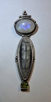 Vintage Mexico Genuine Large Agate MoonstonePeridot Pendant Sterling 24 Grams • £96.34