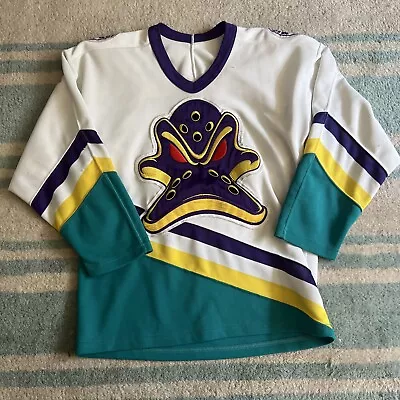 Vintage CCM Hockey Jersey The Mighty Ducks Animated Series Kids L/XL White  • $39.99
