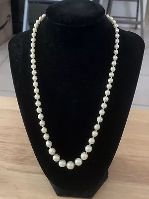 Vintage 19” Graduated Cultured Pearl Necklace 10KS White Gold Clasp 5mm-10mm • $65