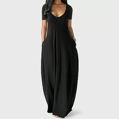 Women Plus Size Short Sleeve Long Dresses Ladies Summer Pockets Maxi Dress 2021# • $33.36