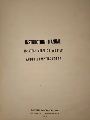 McIntosh C-8 C-8P  Owners Instruction Manual 10A01 Pre-Amplifier Photocopy • $19.99