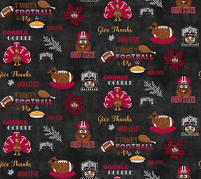 Ohio State University Buckeyes Cotton Fabric Turkey Bowl Print-Sold By The Yard • $17.99