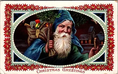 Postcard Vintage Christmas Blue Robe Santa Claus Toys 1915 JA23 • $19.99