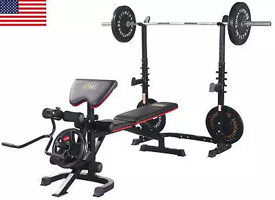 Adjustable Olympic Workout Bench W/ Squat Rack Leg Extension 800 Pound Capacity • $254.99