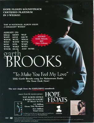 Garth Brooks 1998 Ad- To Make You Feel My Love  Advertisement Hope Floats • £6.76