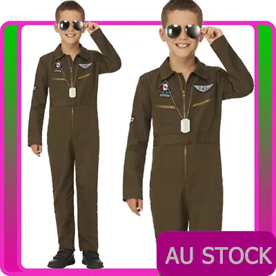 Kids Top Gun Costume Boys 80s Film Child Mitchell Maverick Aviator Pilot Flight • $54.14