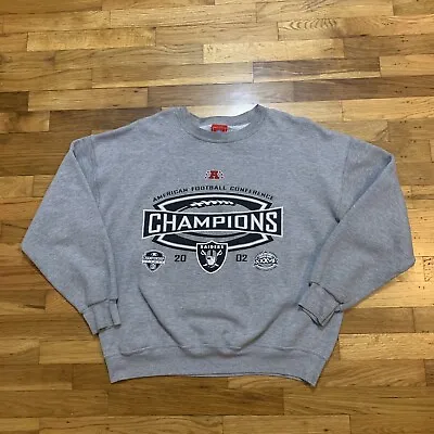 Vintage Oakland Raiders AFC Champs 2002 Men’s Large Gray Long Sleeve Sweater Y2K • $19.99