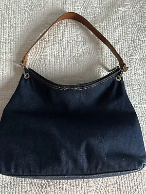 EDDIE BAUER Denim HOBO Handbag Slouch Bucket Southwestern Leather Strap • $23.99