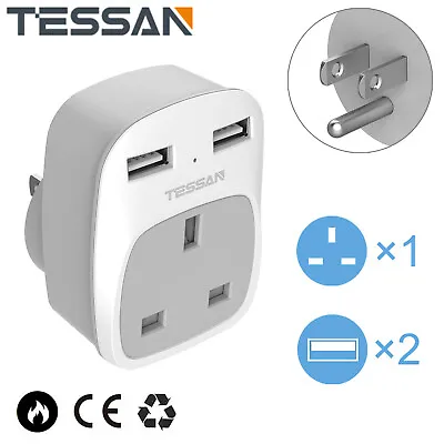 3-IN-1 UK To America Travel Adapter With 2 USB Ports For Canada Thailand Mexico • £13.99