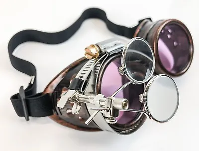 $16.99 • Buy Copper Steampunk Goggles Crazy Burning Man Cosplay Costume Mad Scientist 2X Purp