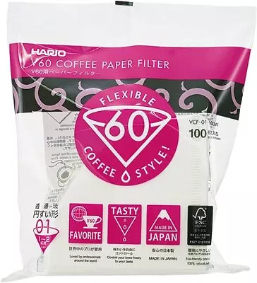 Hario V60 Paper Coffee Filters Size 01 VCF 01 100W Count Natural White Parts AU • $24.99