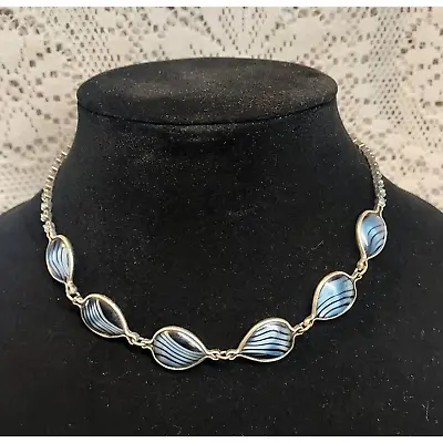 $15 • Buy 1950s Rhinestone And Glass Cabochon Necklace Blue VIntage Costume Jewelry