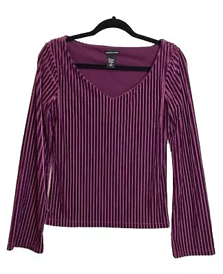 Moda International Top Womens M Velvet Burnout Striped Stretch Purple Shelf Bra • $20.79