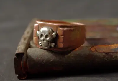 Genuine 1940s Skull & Cross Bones Mexican Biker Ring Momento Mori Chunky 1950s • $150