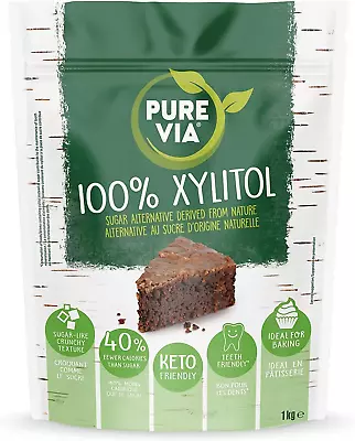 Pure Via 100% Xylitol Non-GMO Certified -1kg Bag Plant Based Sugar Vegan & • £16.58