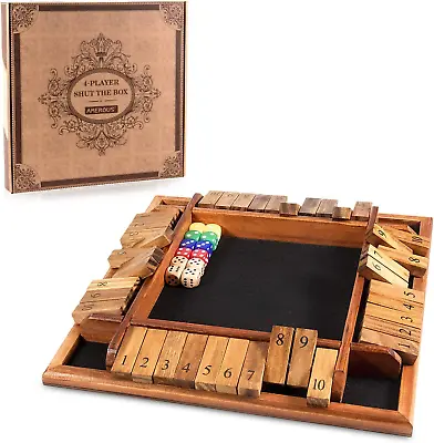 AMEROUS 1-4 Players Shut The Box Dice Game Wooden Board Table Math Game  • $33.78