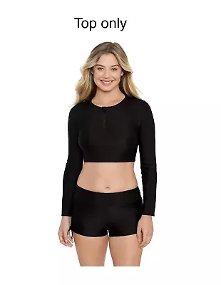 Eco Beach Rashguard Women’s Size Large Black Crop Zipper Swim Top Only No Bottom • $34.99