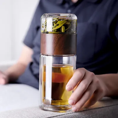 Portable Double Insulated Glass Tea Infuser Travel Tumbler Water Bottle • $19.98