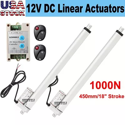 Set Of 2 18  Linear Actuator 12V DC Motor & Remote Control Heavy Duty 220lbs Car • $107.99