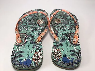 Vera Bradley Coral Teal Whale Floral Paisley Flip Flops Women’s Size 7/8 • $12.99