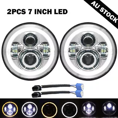 Pair 7 Inch Round LED Headlights Halo For Toyota Landcruiser HZJ75 78 79 Series • $54.14