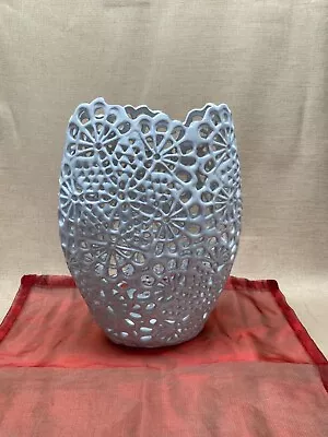 Ceramic FILIAGREE VASE White Floral Modern Decorative Vase Great Condition • $19