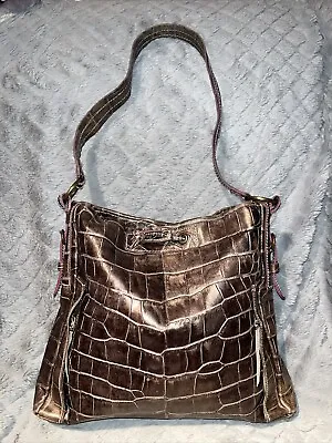 Marco Buggiani Genuine Leather Croc Texture Shoulder Tote Bag Made In Italy • $50