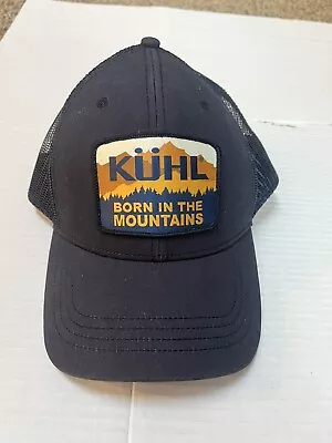 KUHL Born In The Mountains Black Snapback Mesh Trucker Hat Cap Yellow Blue White • $24.99