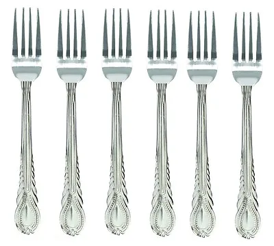 £3.49 • Buy 6 X LARGE STAINLESS STEEL KING PATTERN DESIGN TABLE DINNER FORK CUTLERY SET NEW