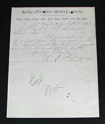 #34 - Rare! 1888 ROCKY MOUNTAIN BOTTLING WORKS / MARYSVILLE MONTANA TERR Letter • $11.50