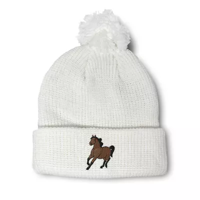 Pom Pom Beanies For Women Western Horse Mustang Winter Hats For Men Skull Cap • $17.99