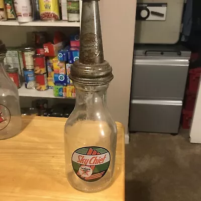 Vintage 1 Quart Glass Oil Bottle With  The Master MFG  Spout & Cap • $50