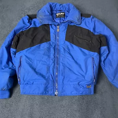 Vintage White Stag Jacket Mens Large Black Blue Neon Ski Gore Tex Hooded Coat • $18