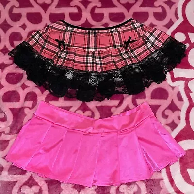 2 Sexy Hot Pink Micro Mini Pleated Skirts Raver/Dancer/Clubwear/Cosplay (Size-S) • $55