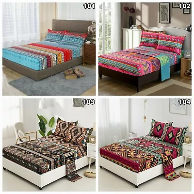 $38.99 • Buy 4PC Floral Fitted Sheet Set Mattress Protector Single Double Queen King Size Bed