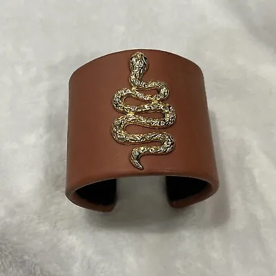 $22 • Buy LEATHER CUFF  BRACELET WITH SNAKE  Brown By Eva Jeanbart LoRenzotti V Collection