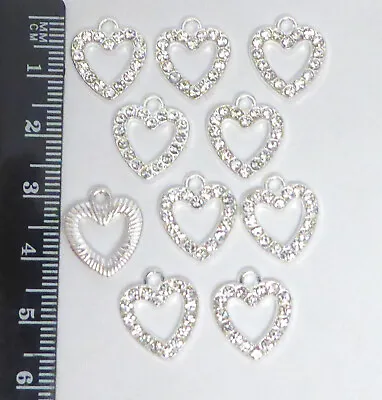 Silver Plated Crystal Heart Charms 14mm For  Jewellery Making Crafting • £3.95
