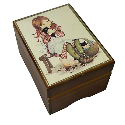 Vintage Japan Wood Girl With Kittens Music Box 4  X 3  • $20