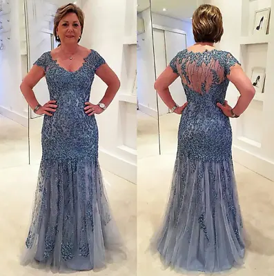 Lace Mother Of The Bride Dresses Wedding Party Dress V Neck Illusion Back Formal • $154.23