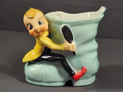 Vintage Acme China Japan Cricket Pixie Elf With Brush Boot Ceramic Planter Vase • $18