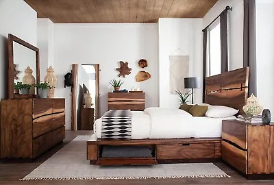 Contemporary Furniture - 5 Piece Queen King Bedroom Set In Walnut Brown IA78 • $3229.85