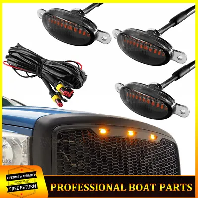 3x Universal Grille Lights Kit Front Smoked Amber LED Raptor Style Light • $30.32